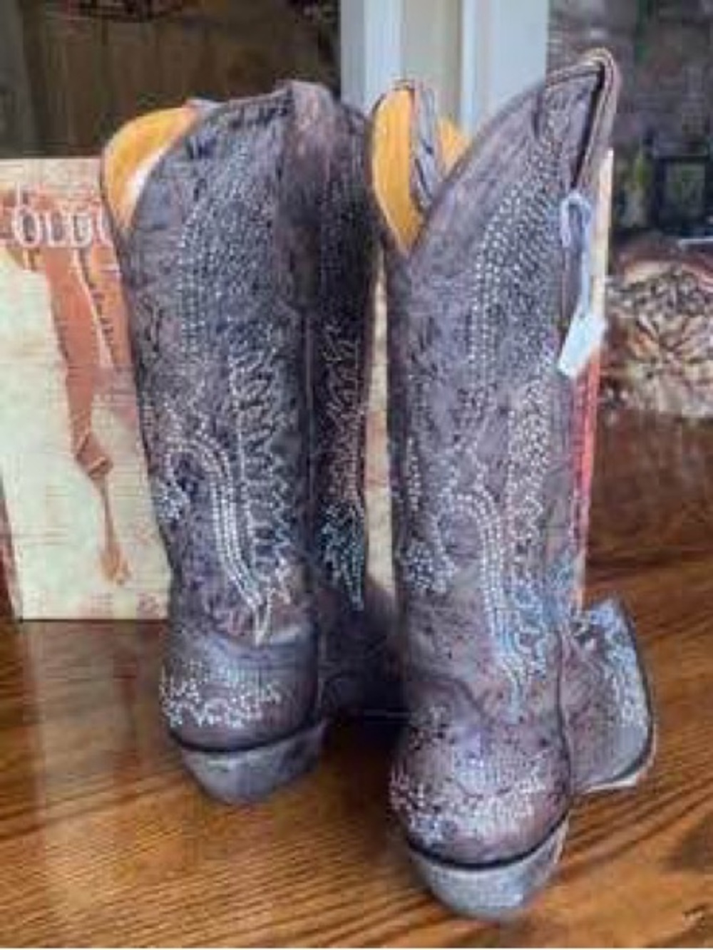 Old Gringo Brown Leather Western Crystal-Studded Eagle Heeled Boots - Picture 3 of 8